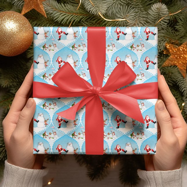 Papier Cadeau Père Noël Whimsical Jouer Golf, Snowman Et Rennes (Santa golfs, Snowman watches, Reindeer doubts; A golfer's perfect holiday surprise!)