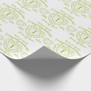 Papier Cadeau Péridot mariage anniversaire 1 an blanc vert