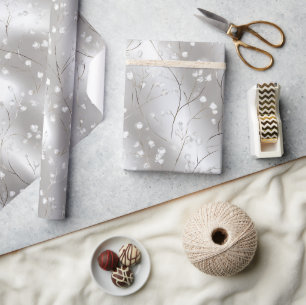 Papier Cadeau Perle Élégante Motif Abstrait Silver Frost Shine
