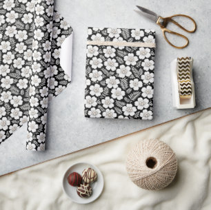 Papier Cadeau Perles blanches à motif floral