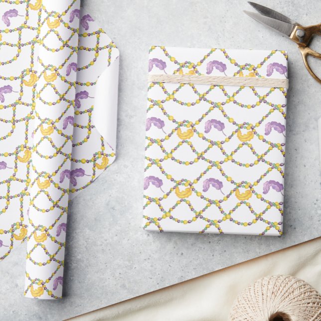 Papier Cadeau Perles de Mardi Gras à l'aquarelle (Créateur téléchargé)