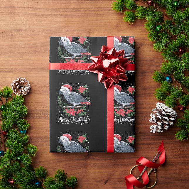 Papier Cadeau Perroquet gris africain de Noël  (Cadeau de vacances)