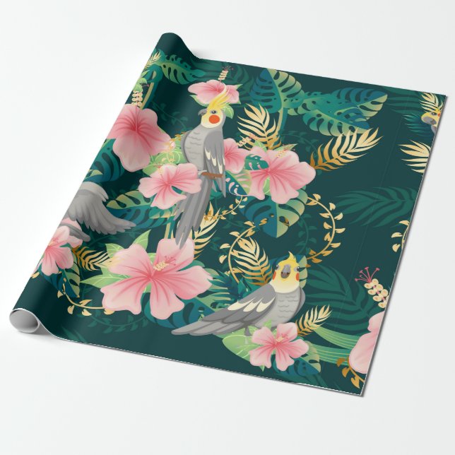 Papier Cadeau Perroquet motif mignon et sans couture sur gre (Déroulé)