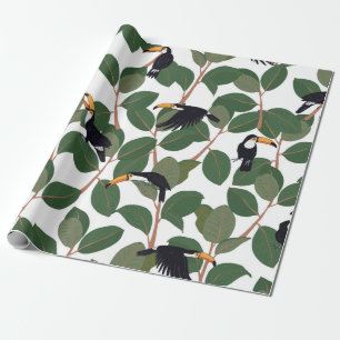 Papier Cadeau Perroquet toucan avec ficus palm feuilles sans sou