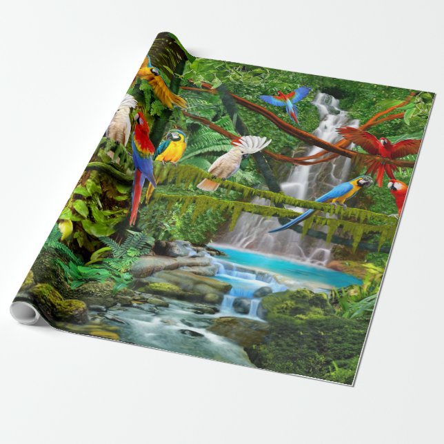 PAPIER CADEAU PERROQUETS AU PARADIS (Déroulé)