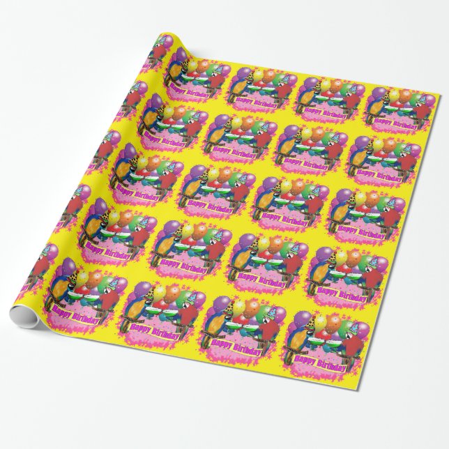PAPIER CADEAU PERROQUETS D'ANNIVERSAIRE (Déroulé)