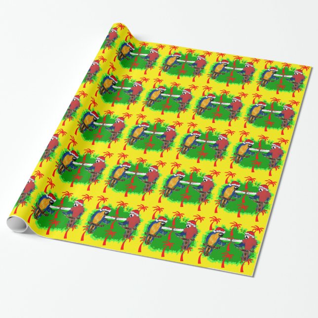PAPIER CADEAU PERROQUETS DE NOËL (Déroulé)