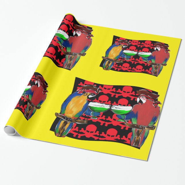 PAPIER CADEAU PERROQUETS DE PIRATES (Déroulé)