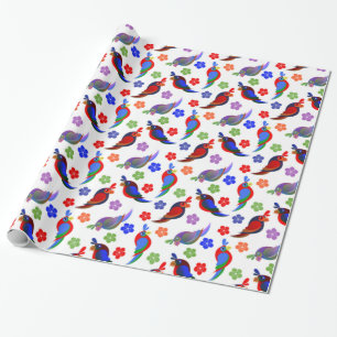 Papier Cadeau Perroquets et fleurs