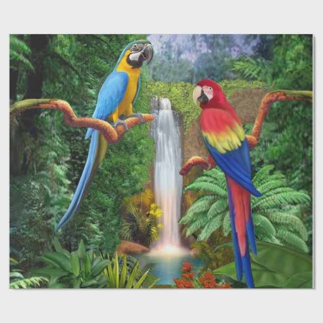 Papier Cadeau Perroquets Tropicaux Ara (Plat)