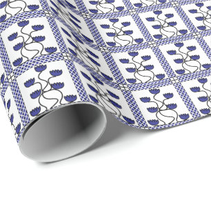 Papier Cadeau Persan Asiatique Bleu Floral Géométrique 