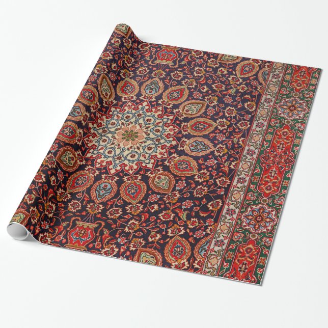 Papier Cadeau Perse Tabriz Noir Radial Géométrique  (Déroulé)