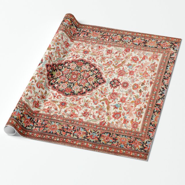 Papier Cadeau Persia Qum Tan Crème Rouge  (Déroulé)