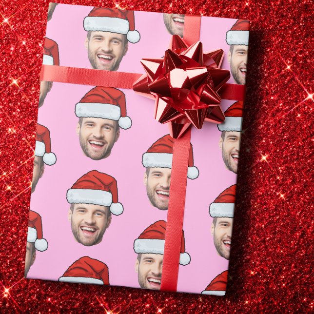 Papier Cadeau Personalised Pink Face Santa Hat Gift Wrap (Créateur téléchargé)