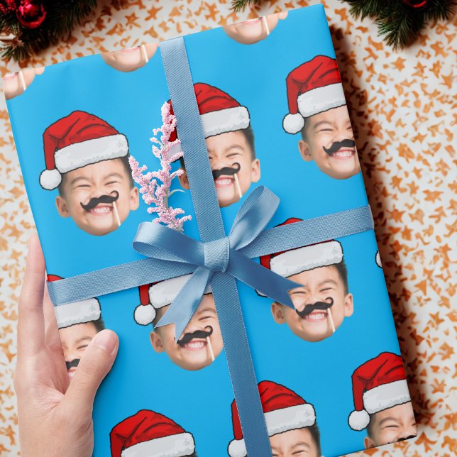 Papier Cadeau Personalized Cute Family Face Santa Hat Photo Xmas (Créateur téléchargé)