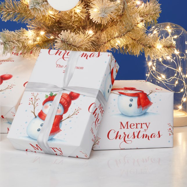 Papier Cadeau Personalized Merry Christmas Snowman Custom Year  (Vacances)
