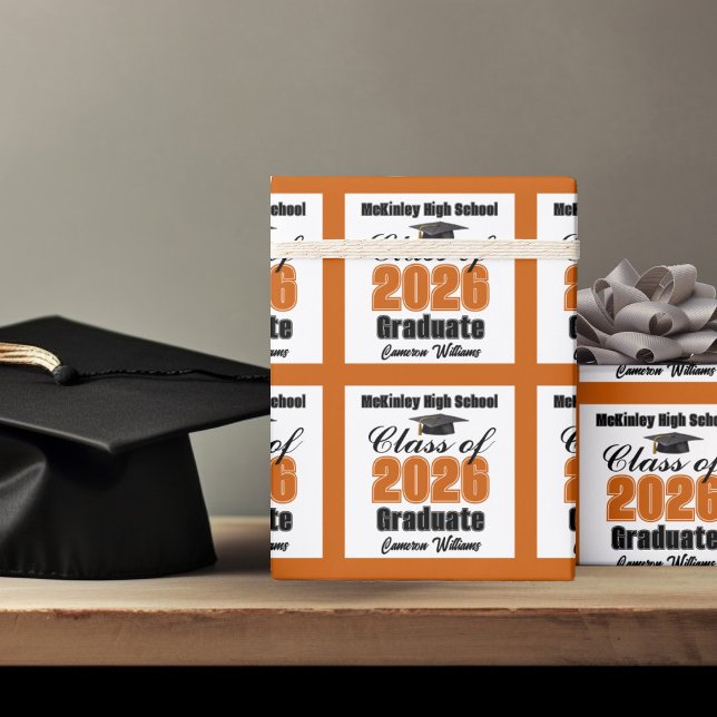 Papier Cadeau Personalized Orange Class of 2026 Graduation (Créateur téléchargé)