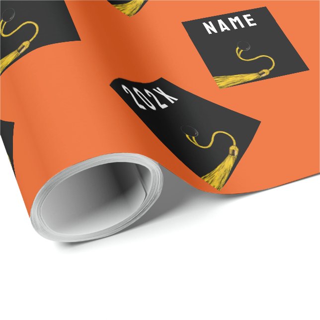Papier Cadeau personalized orange graduation gift (Coin rond)