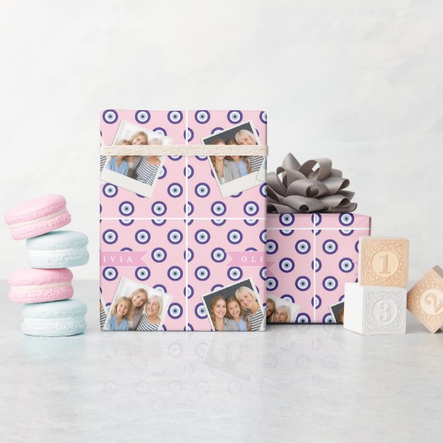 Papier Cadeau Personalized Pink Evil Eye Pattern Gifts With Name (Baby Shower)