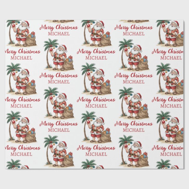 Papier Cadeau Personalized Santa Beach Tropical Hawaiian Palm    (Plat)