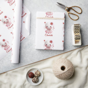 Papier Cadeau Personnage Pieuvre Rose et Blanche avec Nom Person