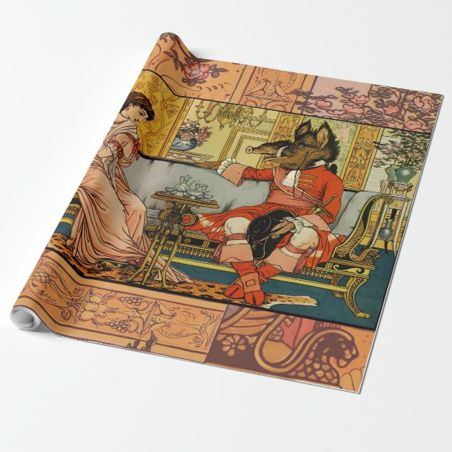 Papier Cadeau Personnages Classiques de Contes de Fées de Beauté (Déroulé)