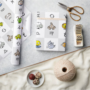 Papier Cadeau Personnages de Zodiaque Astrologiques Amusants
