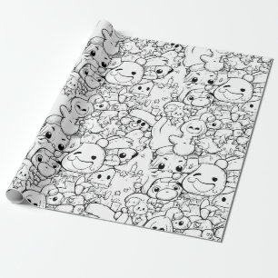 Papier Cadeau Personnages mignons Kawaii Doodle (1)