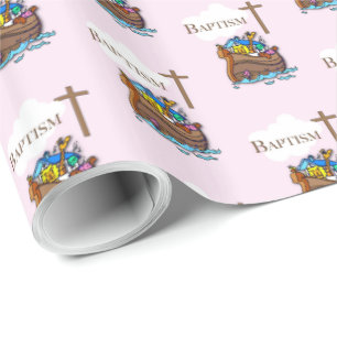 Papier Cadeau Personnalisable, Baby Girl Baptism Arche de Noah
