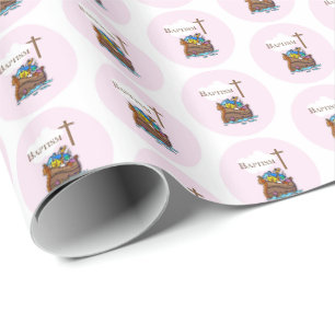 Papier Cadeau Personnalisable, baptême de bébé fille Arche de No
