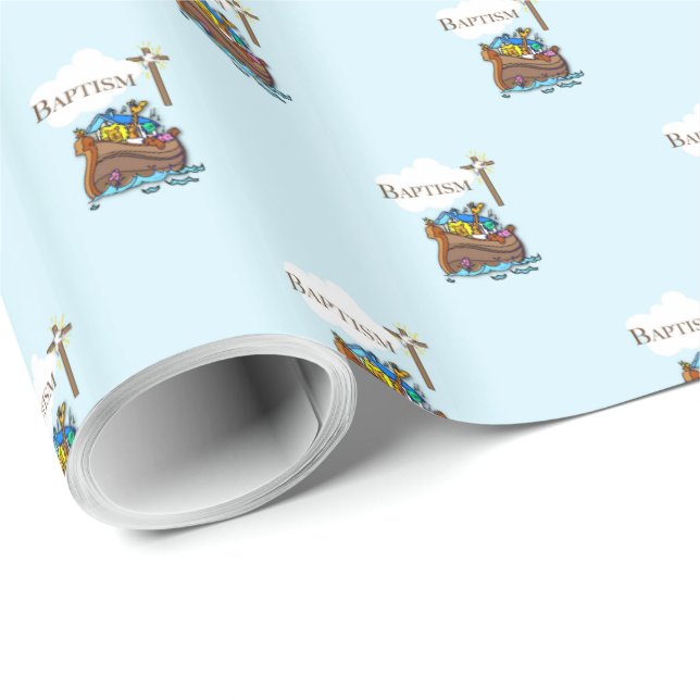 Papier Cadeau Personnalisable, baptême de bébé garçon Arche de N (Coin rond)