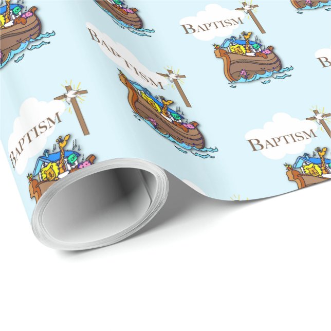 Papier Cadeau Personnalisable, baptême de bébé garçon Arche de N (Coin rond)