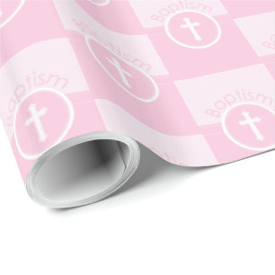 Papier Cadeau Personnalisable, Enfant fille rose de Dieu Baptême