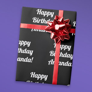 Papier Cadeau Personnalisable Joyeux Texte d'anniversaire   Noir