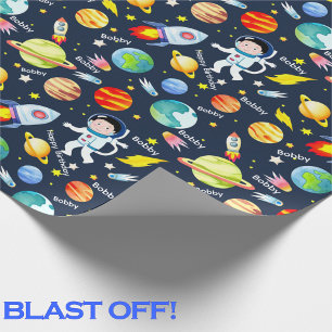 Papier Cadeau Personnalisation de l'astronaute Boy Nom de Rocket