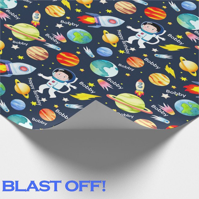 Papier Cadeau Personnalisation de l'astronaute Boy Nom de Rocket (Créateur téléchargé)