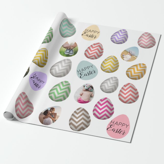 Papier Cadeau Personnalisé 6 Photo Pastel Motif d'oeufs de Pâque (Déroulé)