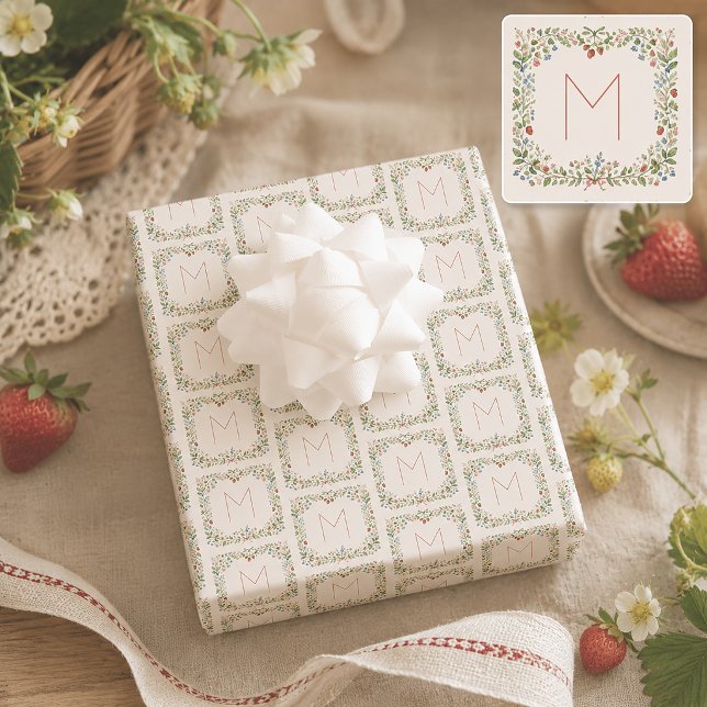 Papier cadeau personnalisé avec initiale Cottageco (Cottagecore Monogram Gift Wrap)