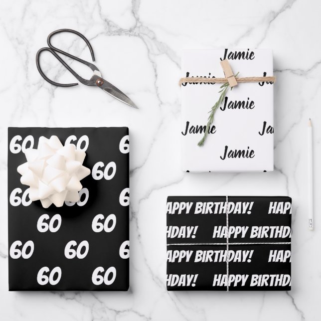 Papier cadeau personnalisé avec nom pour 60e anniv (Recto)