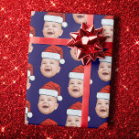 Papier Cadeau Personnalisé Baby Face Photo Santa Hat Christmas B<br><div class="desc">Photo de visage de bébé personnalisé Santa Hat Papier d'enveloppement bleu de Noël</div>