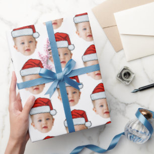 Papier Cadeau Personnalisé Baby Head Face Photo Santa Hat Noël