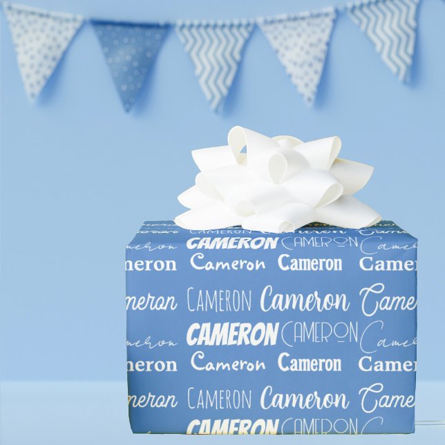 Papier Cadeau Personnalisé Blue Birthday Boys Nom Collage (Créateur téléchargé)
