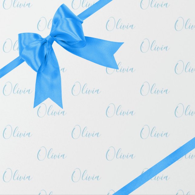 Papier Cadeau Personnalisé Blue Girly Nom élégant (Créateur téléchargé)