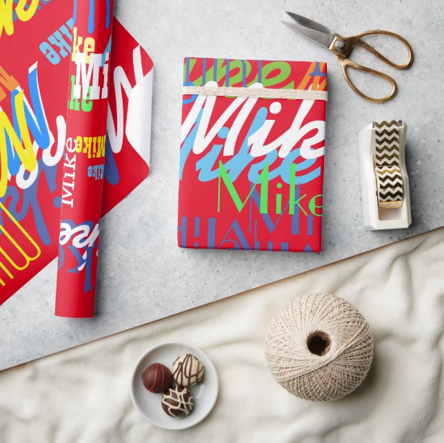 Papier Cadeau Personnalisé couleur garçons nom motif (Artisanat)