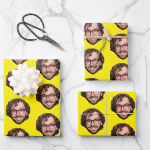Papier cadeau personnalisé drôle jaune avec photo 