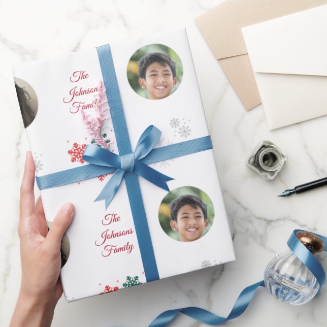 Papier Cadeau Personnalisé Nom de famille et 5 photo Collage d'a (Cadeaux)