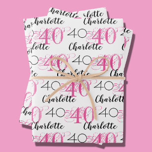 Papier cadeau personnalisé pour les 40 ans rose