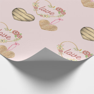 Papier Cadeau Personnalisé Rustic Trois Coeurs Motif