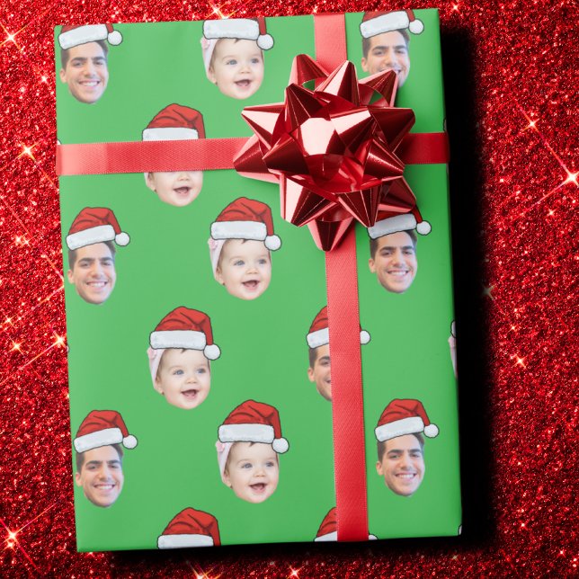 Papier Cadeau Personnalisé Santa Hat Visage de Noël Cadeau 2 Pho (Créateur téléchargé)