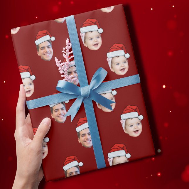 Papier Cadeau Personnalisé Santa Hat Visage Noël Cadeau 2 Photos (Créateur téléchargé)